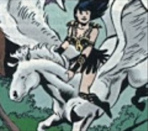  Xena rides on an Beautiful Majestic White Pegasus