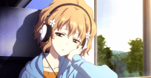 Anime girl listening to music 