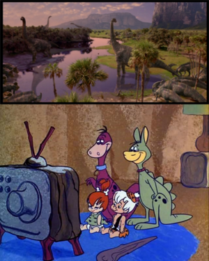  Ciottolina, Bam Bam, Dino e Hoppy guardano DInosauri