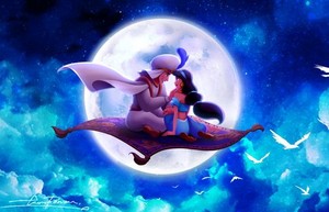  Walt Disney peminat Art - Prince Aladdin, Princess melati, jasmine & Carpet