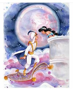  Walt disney fã Art - Prince Aladdin, Princess jasmim & Carpet