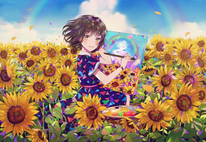  animê girl with sunflower