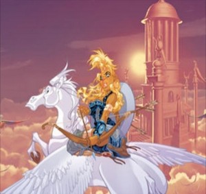 Atalante riding on an Pegasus