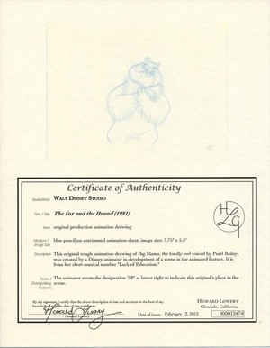 Fox And The Hound Certificate Of Authenticity