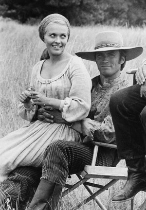 Jean Seberg and Clint Eastwood on the set of Paint Your Wagon (1969)