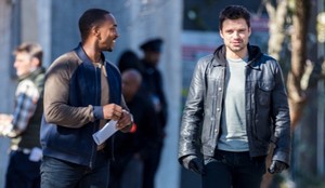  Sebastian Stan and Anthony Mackie on set / behind the scenes of The बाज़, बाज़न and The Winter Soldier