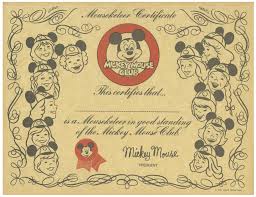  Mickey maus Club Certificate
