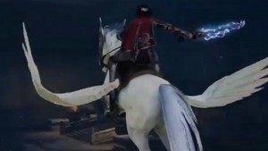 Ginchiyo Tachibana rides on a Majestic White Pegasus