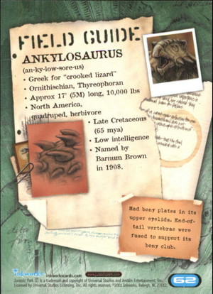 Jurassic Park III Field Guide: Ankylosaurus