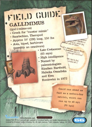 Jurassic Park III Field Guide: Gallimimus
