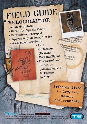  Jurassic Park III Field Guide: Velociraptor