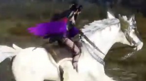 Lady Noh rides on an White Pegasus