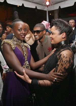 Lupita Nyong'o, Tessa Thompson and Usher at an event for Black Panther in 2018