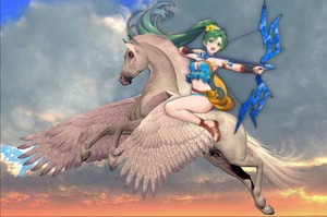  Lyn riding an Beautiful White Pegasus across the sea