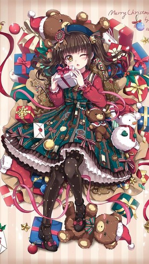 Download Christmas-Themed Cute Anime Girl iPhone Wallpaper | Wallpapers.com