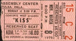  Kiss ticket stub ~Tulsa, Oklahoma...March 8, 1976 (Alive Tour)