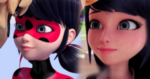 Ladybug and Chat Noir / Adrien and Marinette kiss parallels