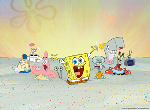  SpongeBob characters sand kertas dinding