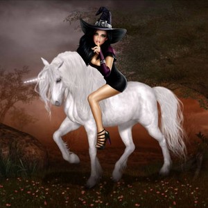  A Pretty Sexy Witch rides on an Beautiful Unicorn