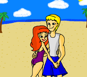  Fred and Daphne Walking in the plage Together (Scooby Doo)