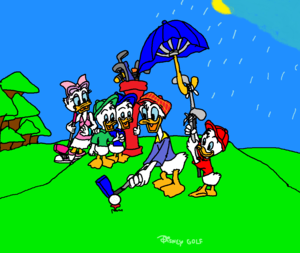  disney Golf (Donald and margarita with Donald's Nephews Huey, Dewey and Louie Duck.)