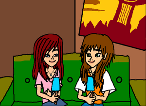  Kairi and Olette in Twilight Town Friends talk in each other.