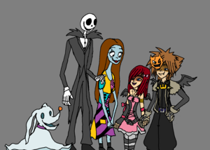 Kingdom Hearts (1) Halloween Town (Sora and Kairi) (Jack and Sally with Zero)