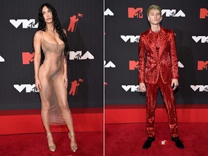  Megan volpe wore a completely sheer dress to the 2021 MTV Video Musica Awards