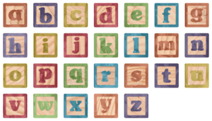  Stock 写真 — Païnted Lowercase Letters In Wooden Blocks Collectïon