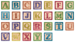  Stock bức ảnh — Païnted Uppercase Letters In Wooden Blocks Collectïon
