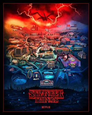  Stranger Things - Map of Hawkins (but also California and Chicago and Russia)