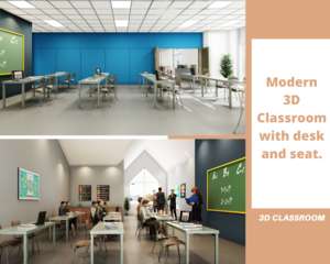  3D Classroom, Students and Teacher