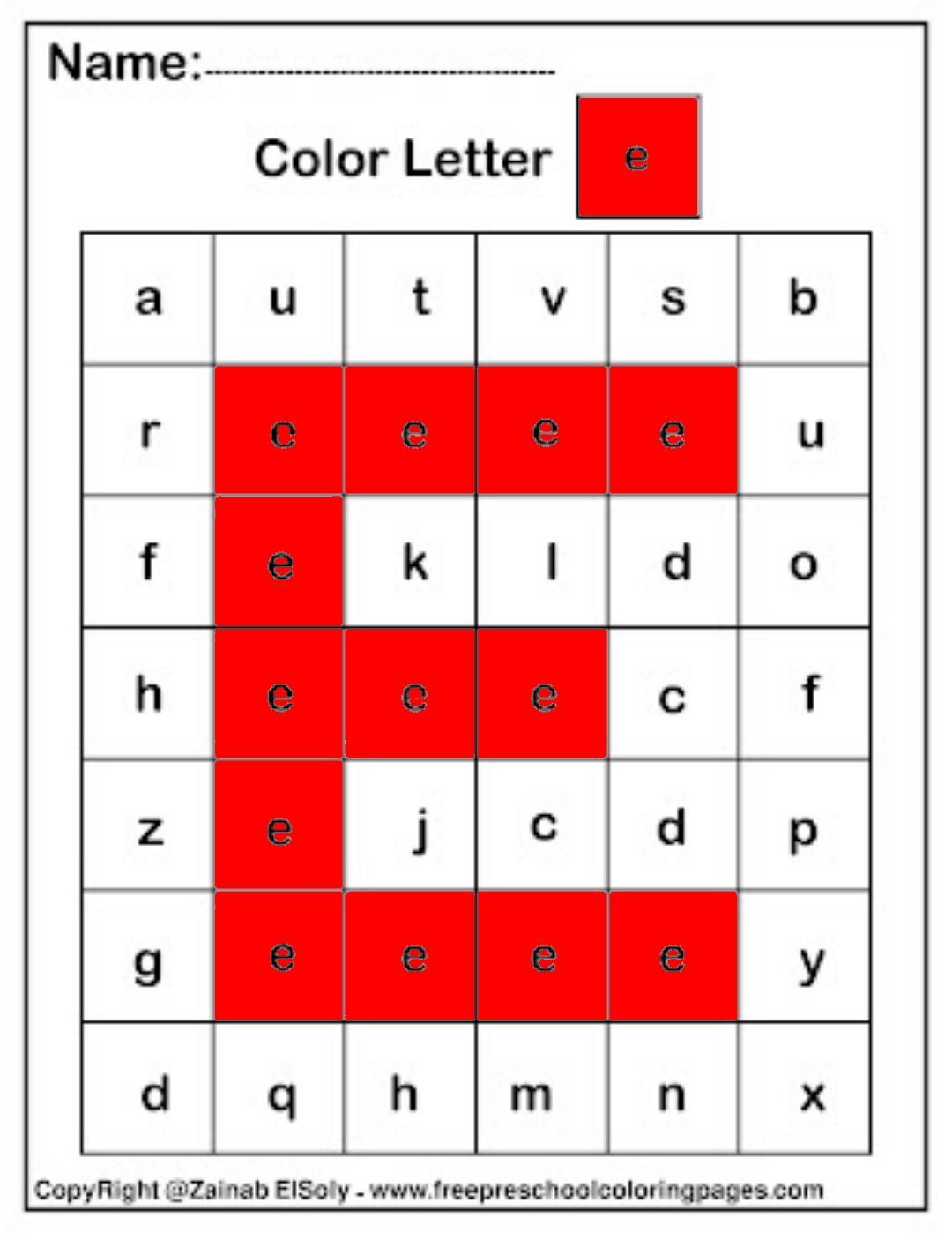  Color bởi Letter e Square Pïxels Free Preschool