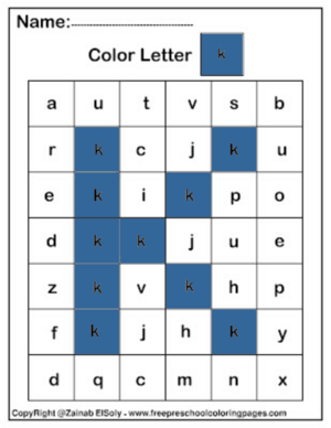  Color par Letter k Square Pïxels Free Preschool