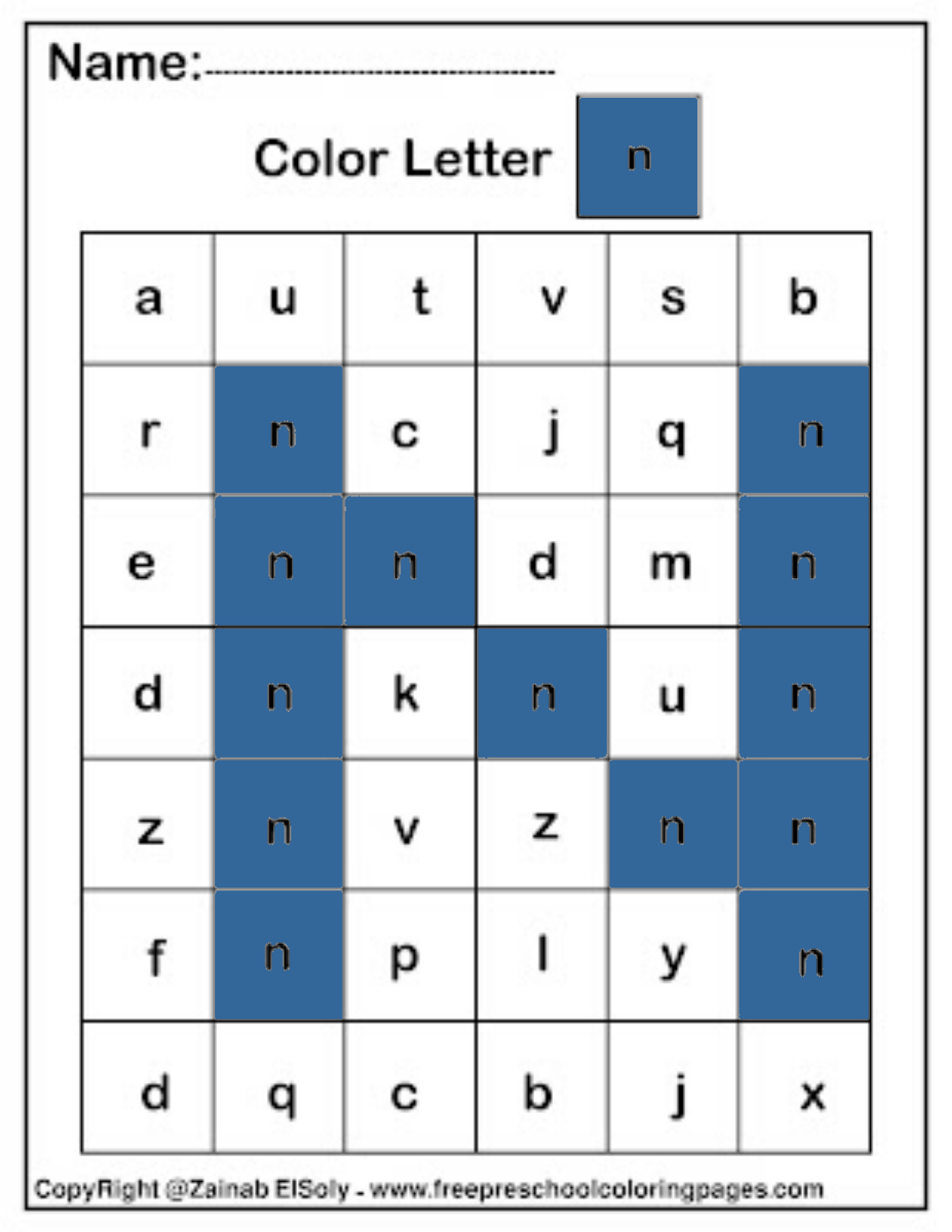 Color By Letter n Square Pïxels Free Preschool