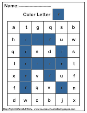  Color par Letter r Square Pïxels Free Preschool