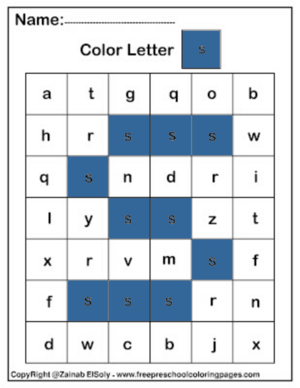  Color par Letter s Square Pïxels Free Preschool