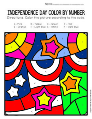 Color By Number Independence Day Preschool Worksheets