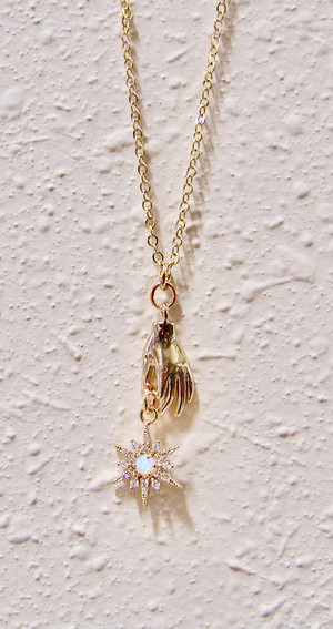 Gold Hand with opal Star Necklace