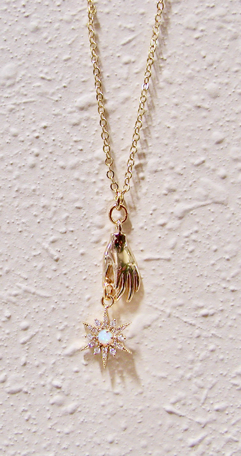 Gold hands with Star Opal Necklace