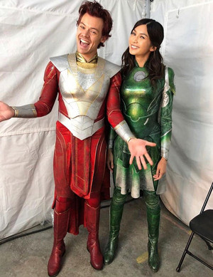  Harry Styles and Gemma Chan on the set of Eternals