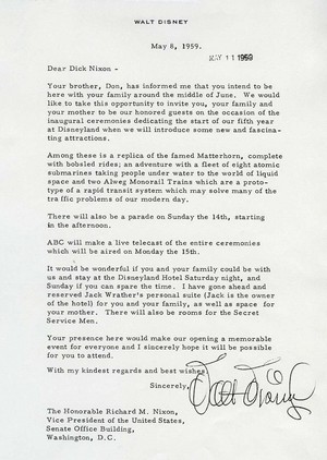  Personal Letter To Richard Nixon From Walt डिज़्नी