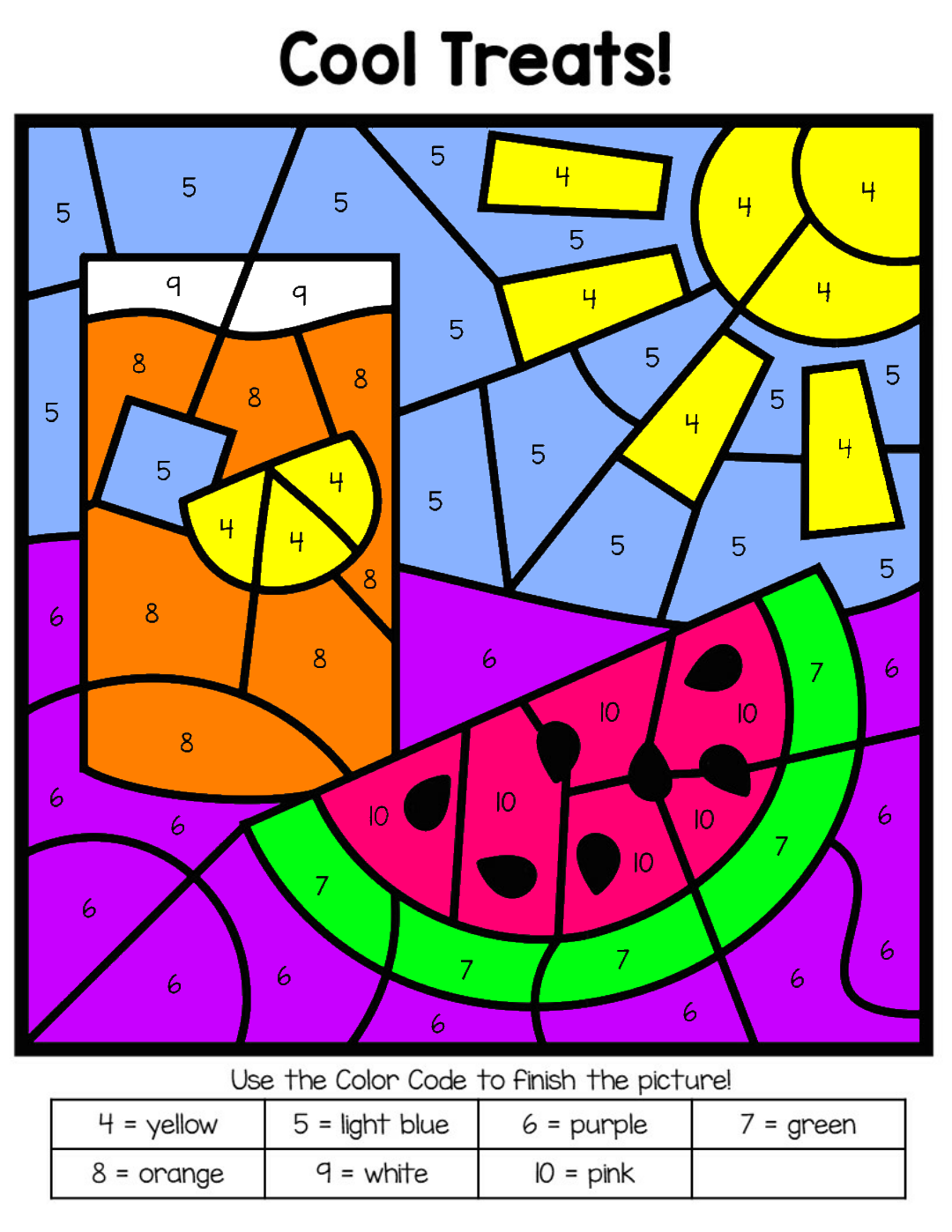  Summer Color bởi Number Worksheets
