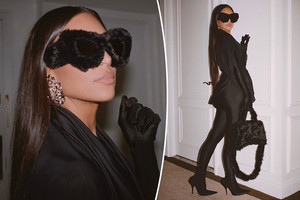  Kim Kardashian Wearing Furry $1K Balenziaga Sunglasses