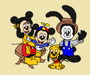  Young Mickey Mouse, Pluto the Dog, Felicity Fieldmouse and Oswald the Lucky Rabbit.