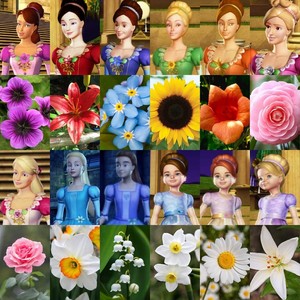 12 Dancing Princesses with their fav flowers