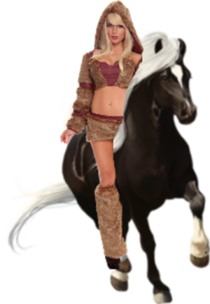  An Ferocious Tribal Huntress riding a Horse