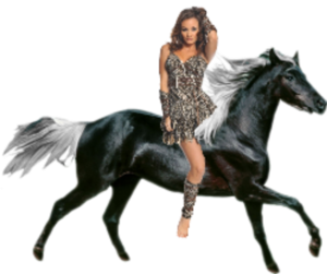 An Ferocious Tribal Huntress riding a Horse