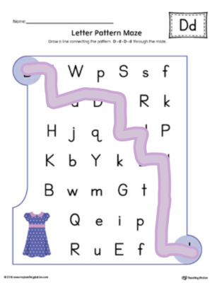  D Letter Pattern Maze Worksheet (Color)