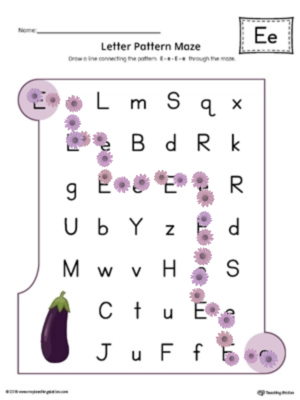  E Letter Pattern Maze Worksheet (Color)